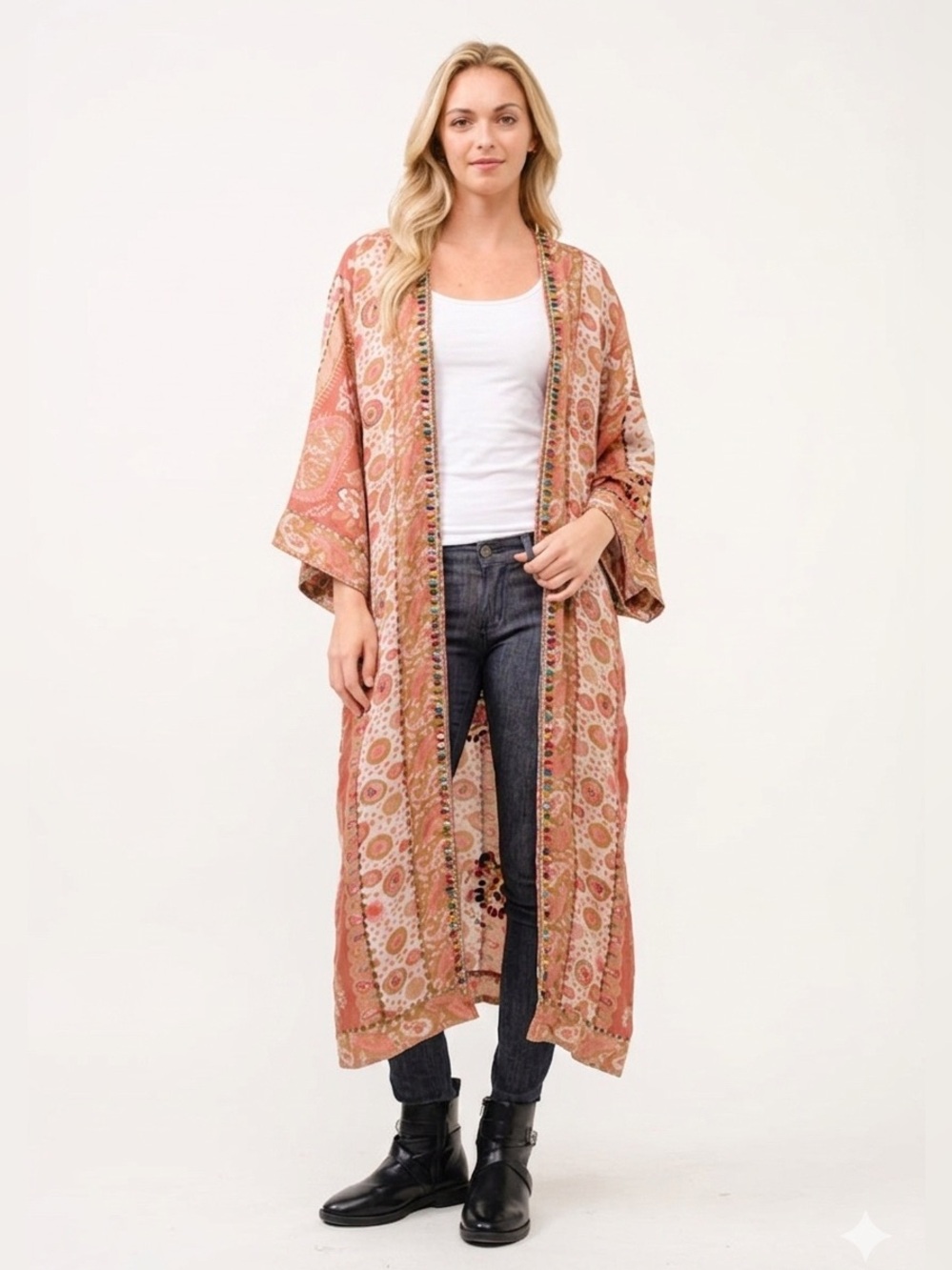 Raj /Rust Paisley Floral Boho Duster - O/S - NWT